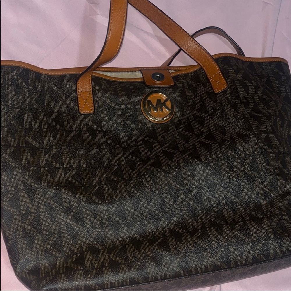 Michael Kors Brown and Tan Logo Tote